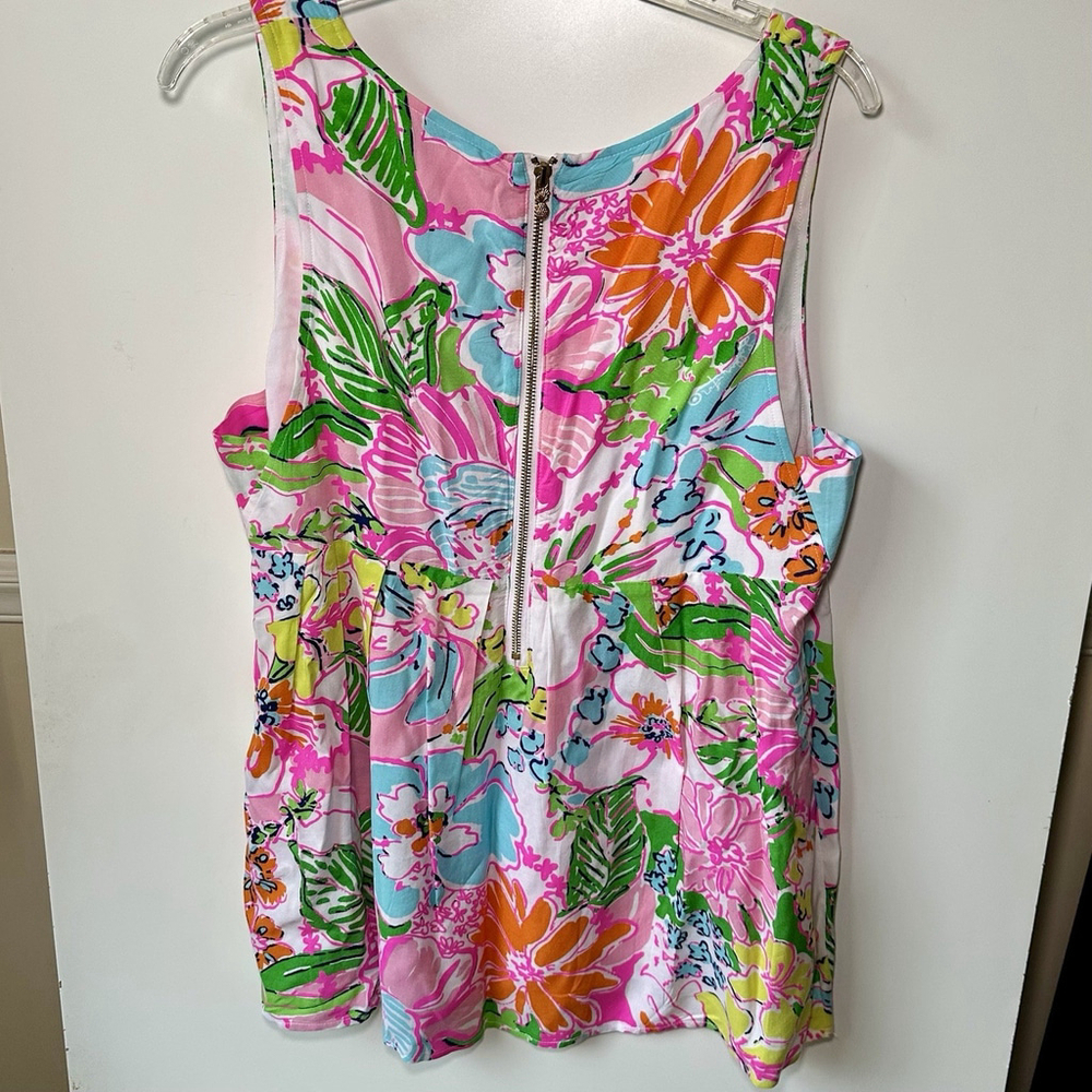 Lilly Pulitzer Target XL Nosey Posie Sleeveless Top Floral Zip Back Cruise Wear - Picture 2 of 6